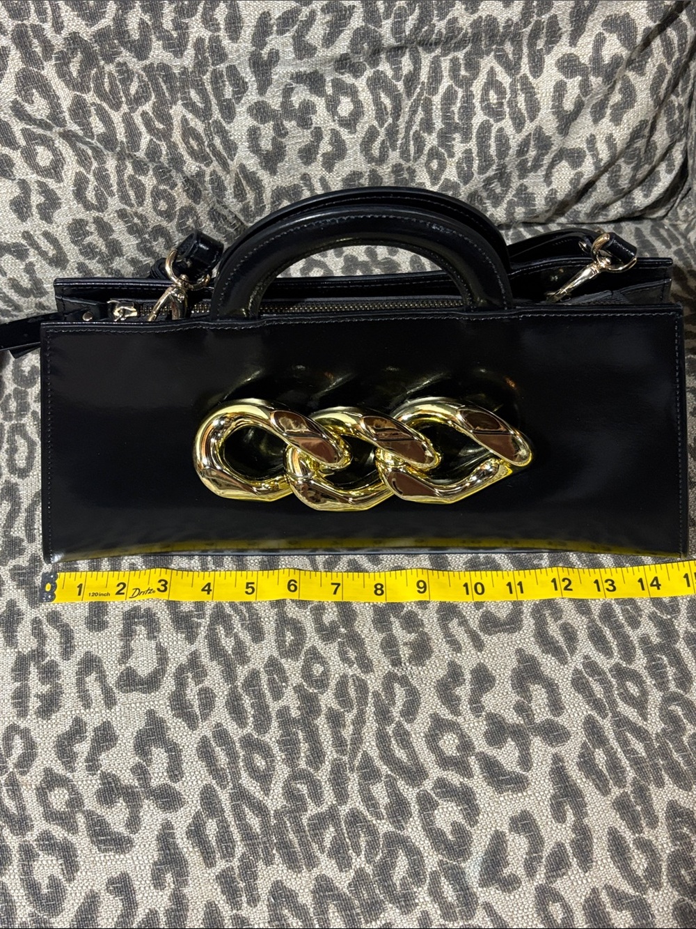 Claudia Firenze purse black leather top handle shoulder bag dramatic chain front - Picture 15 of 16